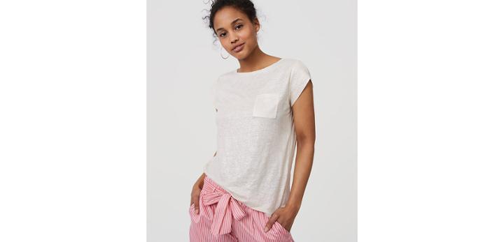 Loft Shimmer Linen Cap Sleeve Tee
