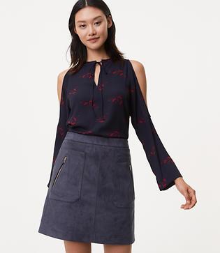 Loft Leafed Tie Neck Cold Shoulder Blouse