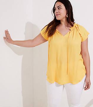 Loft Plus Ruffle Tie Neck Top