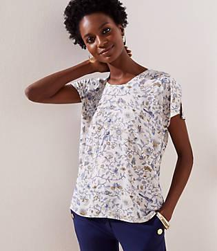 Loft Bird Split Sleeve Mixed Media Top