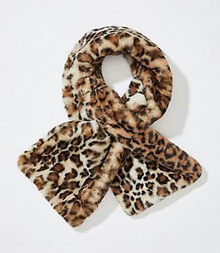 Loft Leopard Print Faux Fur Pull Through Scarf