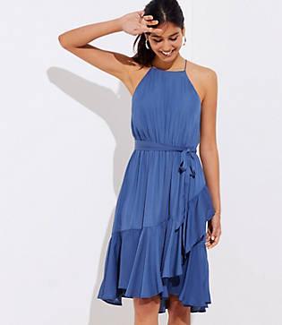 Loft Ruffle Tie Waist Halter Dress