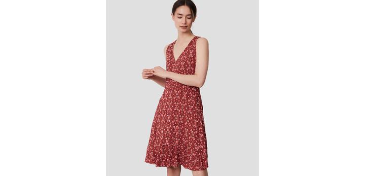 Loft Floral V-neck Flare Dress