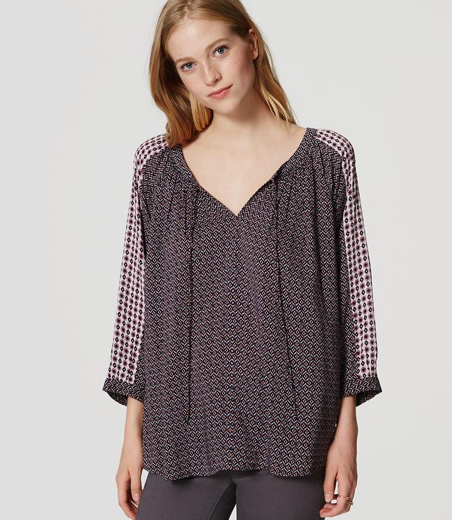 Loft Mixed Geo Peasant Blouse