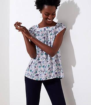 Loft Floral Shirred Square Neck Top