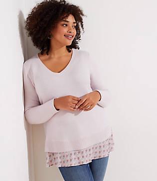 Loft Plus Bouquet Flounce Mixed Media Sweater