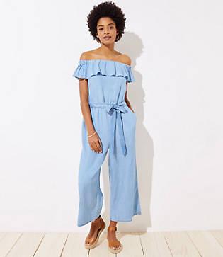 Loft Beach Chambray Off The Shoulder Jumpsuit