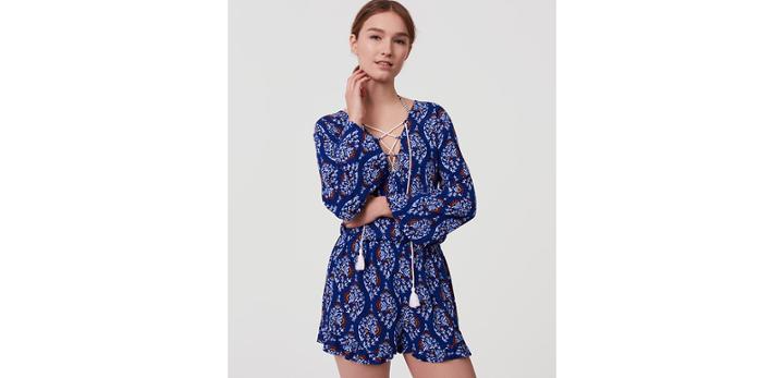 Loft Beach Floral Lace Up Romper