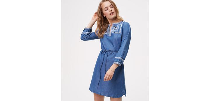 Loft Chambray Embroidered Shirtdress