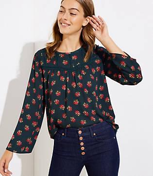 Loft Rosebud Lacy Mixed Media Top