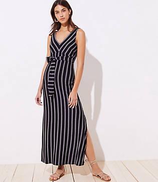 Loft Beach Striped Tie Waist Maxi Dress