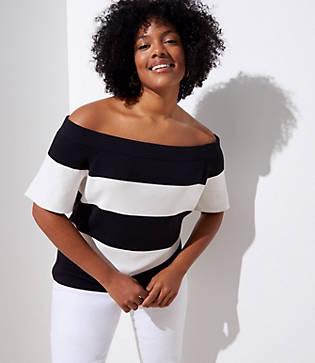 Loft Plus Striped Off The Shoulder Sweater