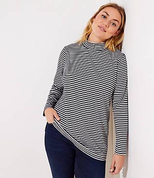 Loft Plus Button Back Mock Neck Top