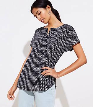 Loft Dotted Tie Neck Mixed Media Tee