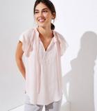 Loft Embroidered Ruffle Tie Neck Top