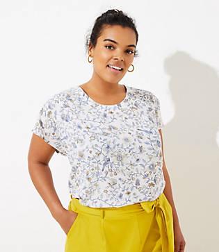 Loft Plus Bird Split Sleeve Mixed Media Top