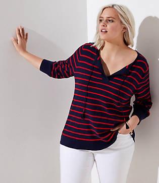 Loft Plus Striped Tie Neck Tunic Sweater