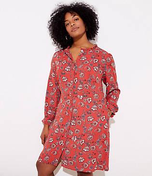 Loft Plus Floral Ruffle Trim Shirtdress