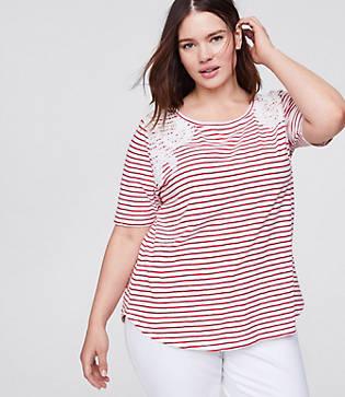 Loft Plus Striped Lace Applique Tee