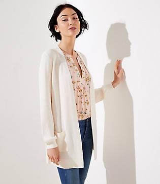 Loft Ribbed Stitch Pocket Open Cardigan