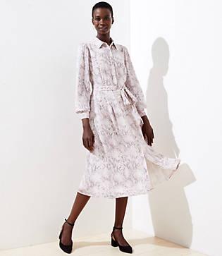 Loft Snake Print Tie Waist Midi Shirtdress