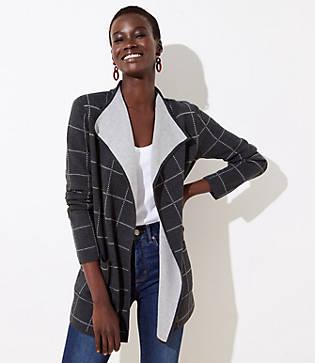 Loft Plaid Reversible Sweater Jacket