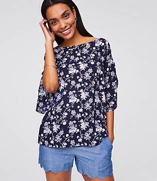 Loft Floral Flounce Mixed Media Top