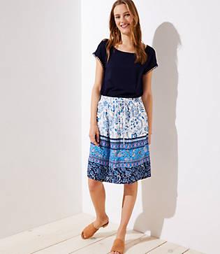 Loft Border Floral Pocket Drawstring Skirt