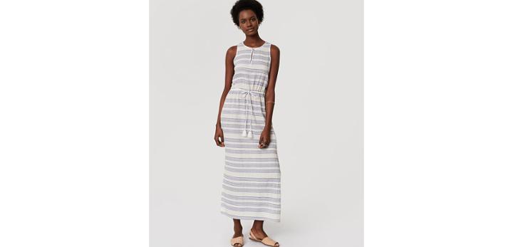 Loft Beach Shimmer Stripe Drawstring Dress