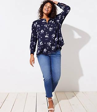 Loft Plus Wild Bouquet Keyhole Blouse