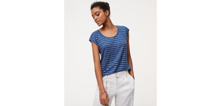 Loft Spotted Linen Cap Sleeve Tee