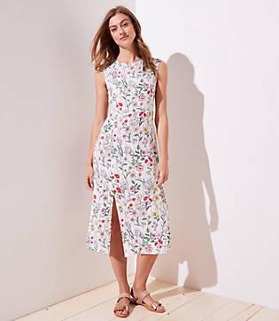 Loft Floral Cap Sleeve Slit Dress