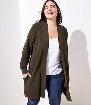 Loft Plus Ribbed Pocket Open Cardigan