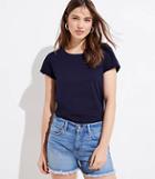 Loft Modern High Waist Denim Shorts In Destructed Mid Indigo Wash