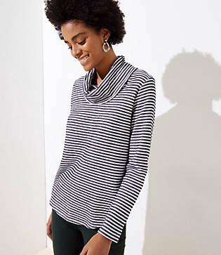Loft Striped Knit Cowlneck Top