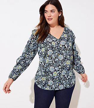 Loft Plus Garden Ruffle Sleeve Blouse