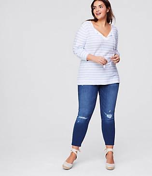 Loft Plus Striped Tasseled Tie Cuff Sweater Tunic