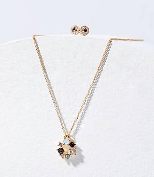 Loft Crystal Stone Necklace & Earrings Set