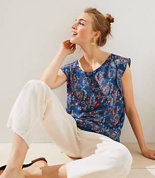 Loft Floral Paisley Flutter Bar Back Top
