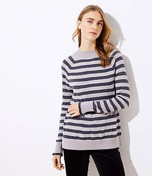 Loft Striped Ruffle Cuff Turtleneck Sweater