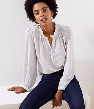 Loft Leaf Ruffle Henley Tunic