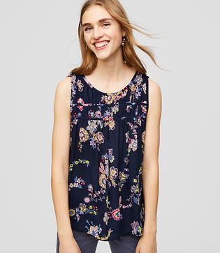 Loft Botanic Dream Shirred Mixed Media Shell