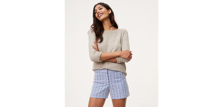 Loft Embroidered Stripe Riviera Shorts With 4 Inch Inseam