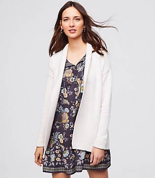 Loft Belted Rib Trim Pocket Cardigan