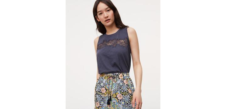 Loft Floral Lace Trim Tank