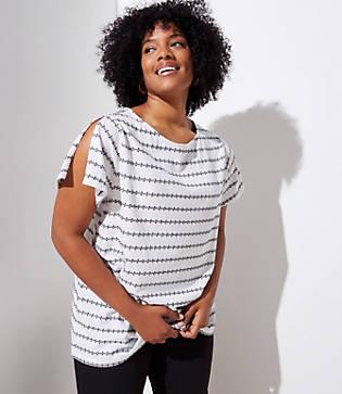 Loft Plus Dot Striped Split Sleeve Tee