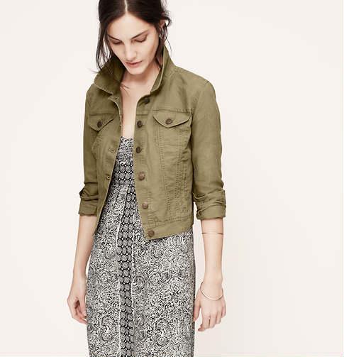 LOFT Linen Cotton Denim Jacket, Pale Olive