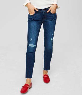 Loft Curvy Distressed Skinny Jeans In Dark Stonewash