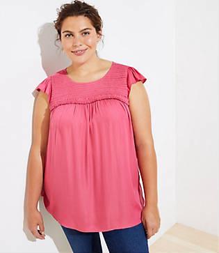 Loft Plus Smocked Cap Sleeve Blouse