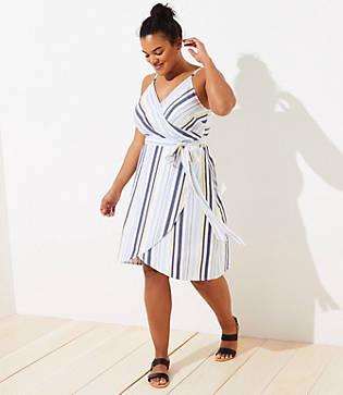 Loft Plus Striped Strappy Wrap Dress